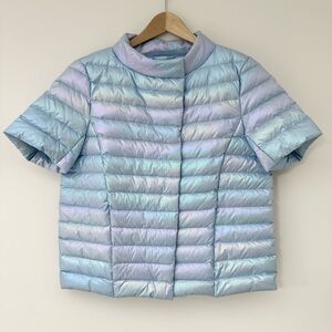J.McLaughlin Sarabeth Short-Sleeve Goose Down Puffer Jacket Iridescent Blue, M